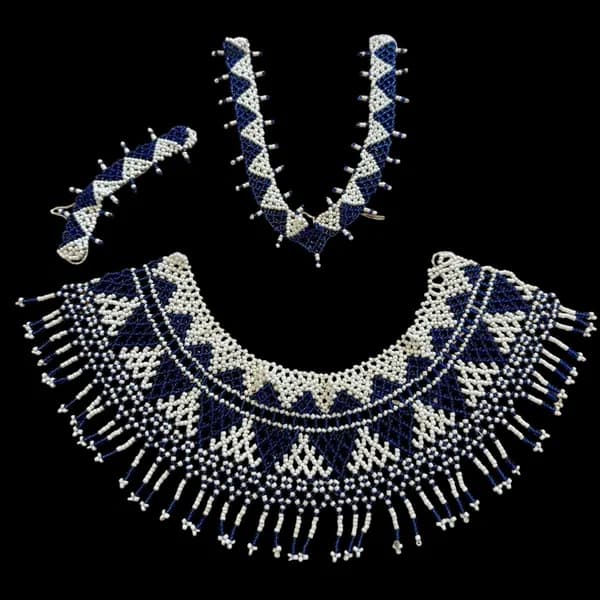 Ethiopian Beaded Necklace: Traditional Blue