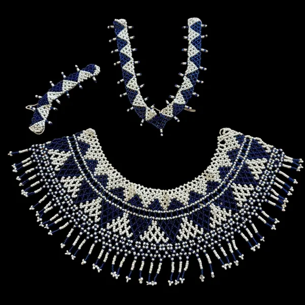 Ethiopian Beaded Necklace: Traditional Blue
